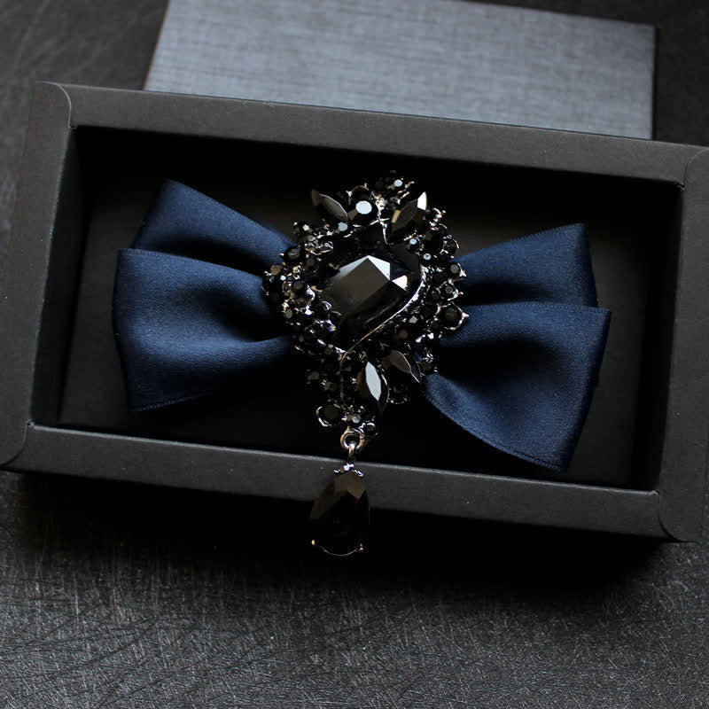 Men's Dangle Crystal Applique Ornament Bow Tie - Navy - image 11