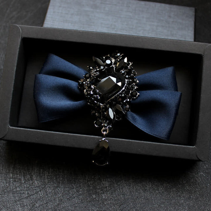 Men's Dangle Crystal Applique Ornament Bow Tie - Navy - image 11