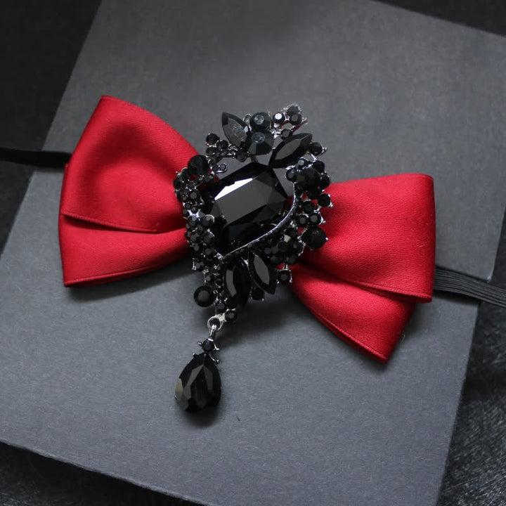 Men's Dangle Crystal Applique Ornament Bow Tie - Red - image 6