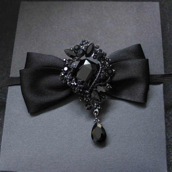 Men's Dangle Crystal Applique Ornament Bow Tie - Black - image 3