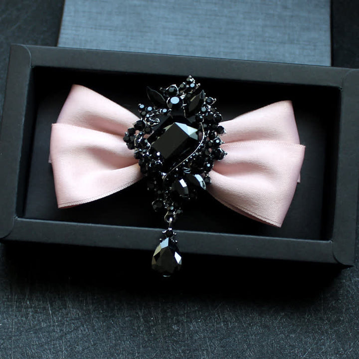 Men's Dangle Crystal Applique Ornament Bow Tie - Pink - image 12