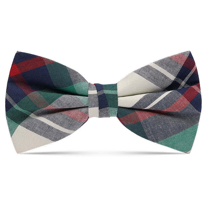 Men's Checked Cotton Multicolor Pattern Bow Tie - Green & Red - image 1