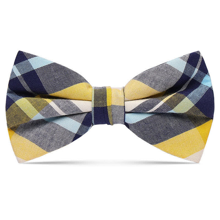 Men's Checked Cotton Multicolor Pattern Bow Tie - Yellow & Gray - image 6