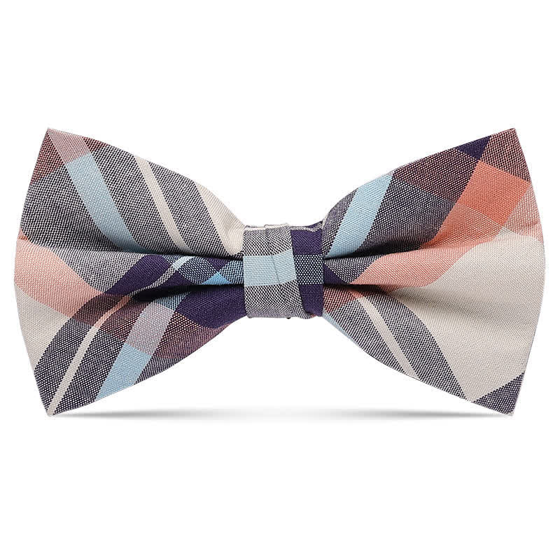 Men's Checked Cotton Multicolor Pattern Bow Tie - Pink & Gray - image 2