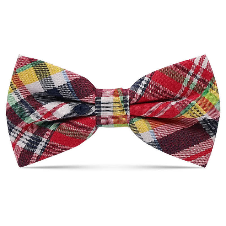 Men's Checked Cotton Multicolor Pattern Bow Tie - Red & Yellow - image 5
