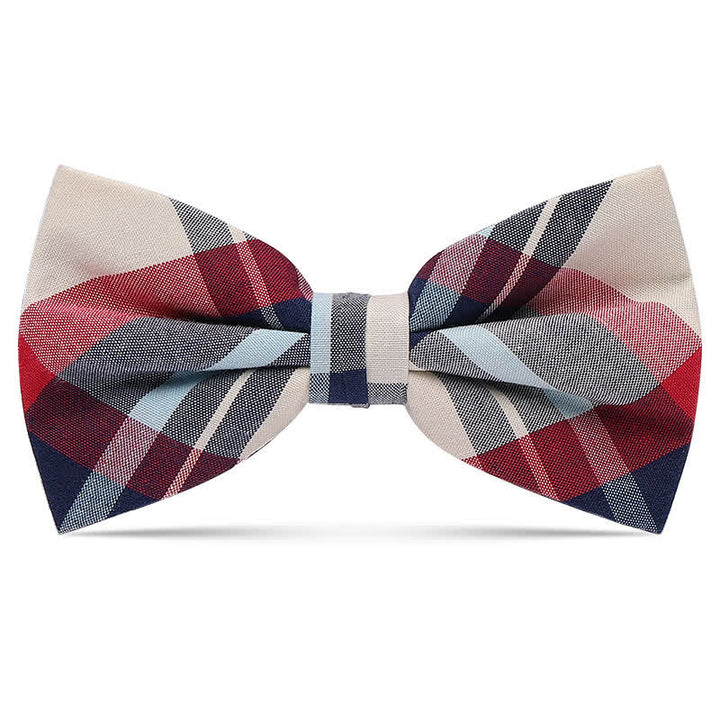 Men's Checked Cotton Multicolor Pattern Bow Tie - Red & Gray - image 3