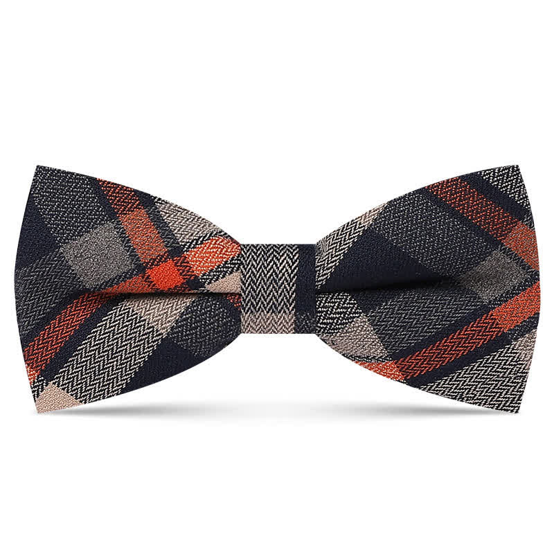 Men's Vintage Plaid Pattern Dark Color Bow Tie - Navy & Orange - image 1