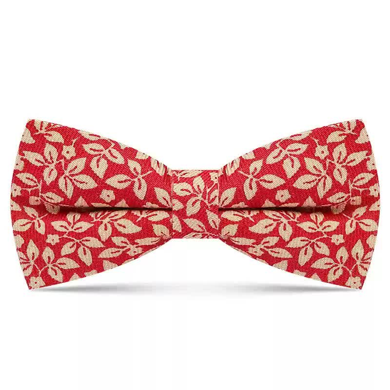 Men's Subtle White Leaves Plant Cotton Bow Tie - Red - image 3