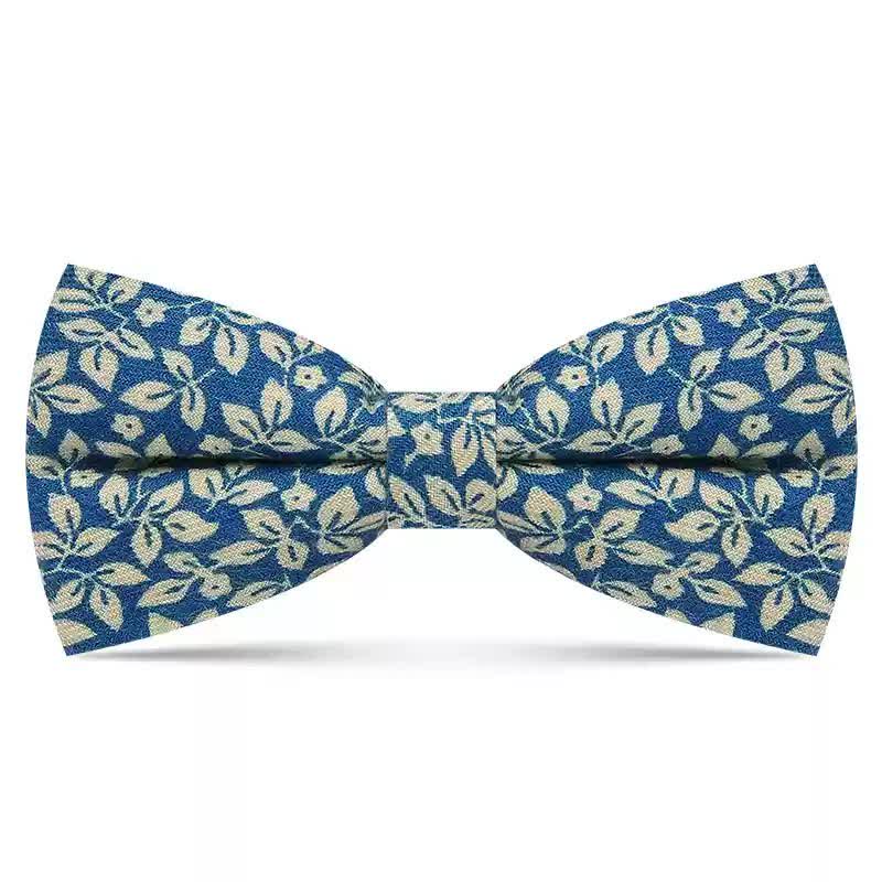Men's Subtle White Leaves Plant Cotton Bow Tie - Blue - image 4
