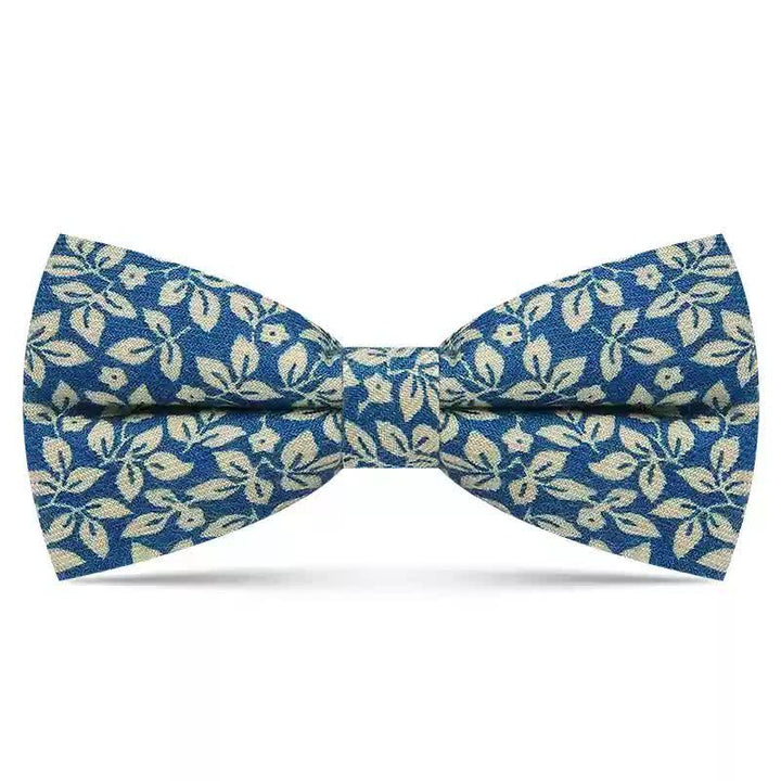 Men's Subtle White Leaves Plant Cotton Bow Tie - Blue - image 4
