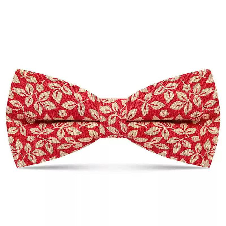 Men's Subtle White Leaves Plant Cotton Bow Tie - Red - image 3