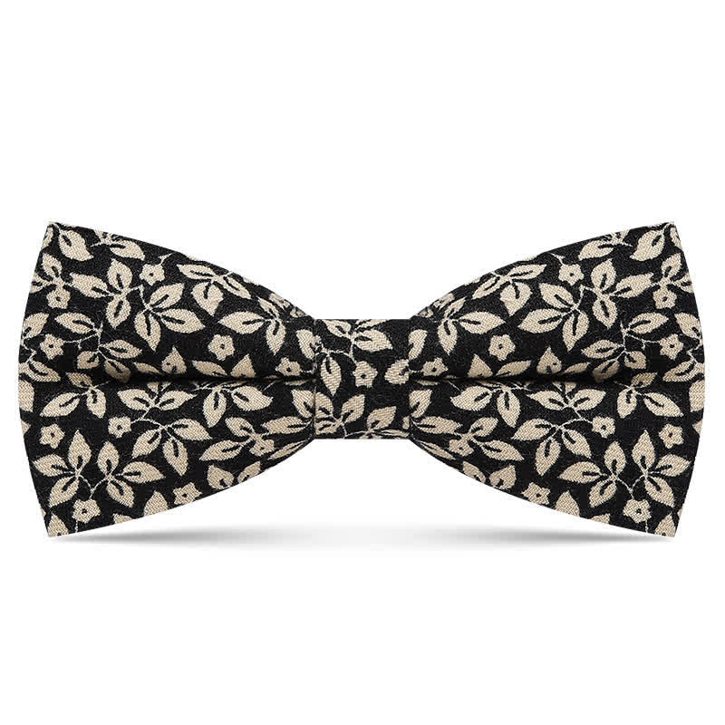 Men's Subtle White Leaves Plant Cotton Bow Tie - Black - image 2