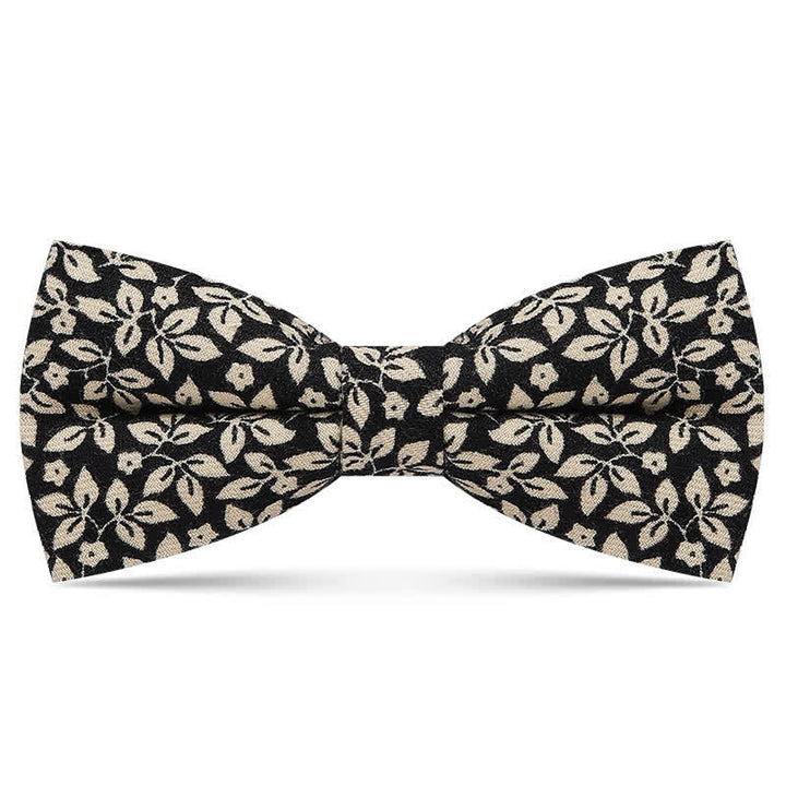 Men's Subtle White Leaves Plant Cotton Bow Tie - Black - image 2