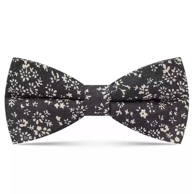 Men's Delicate Floral printed Design Cotton Bow Tie - Dark Gray - image 2