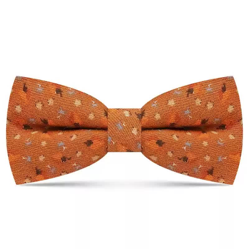 Men's Delicate Floral printed Design Cotton Bow Tie - Orange - image 3