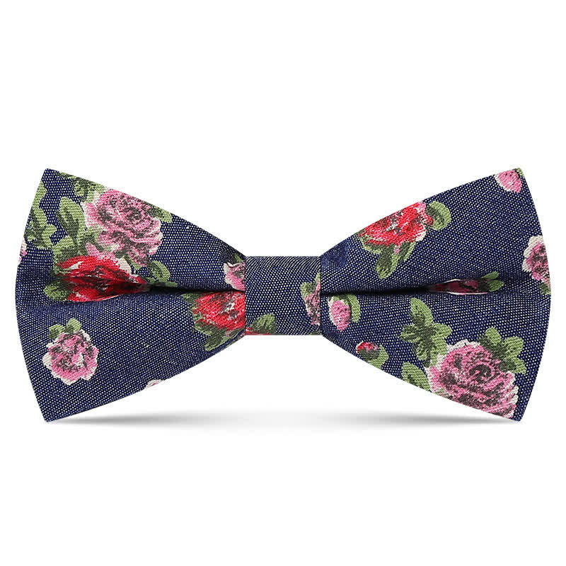 Men's Delicate Floral printed Design Cotton Bow Tie - Navy - image 1