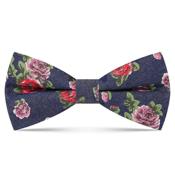 Men's Delicate Floral printed Design Cotton Bow Tie - Navy - image 1