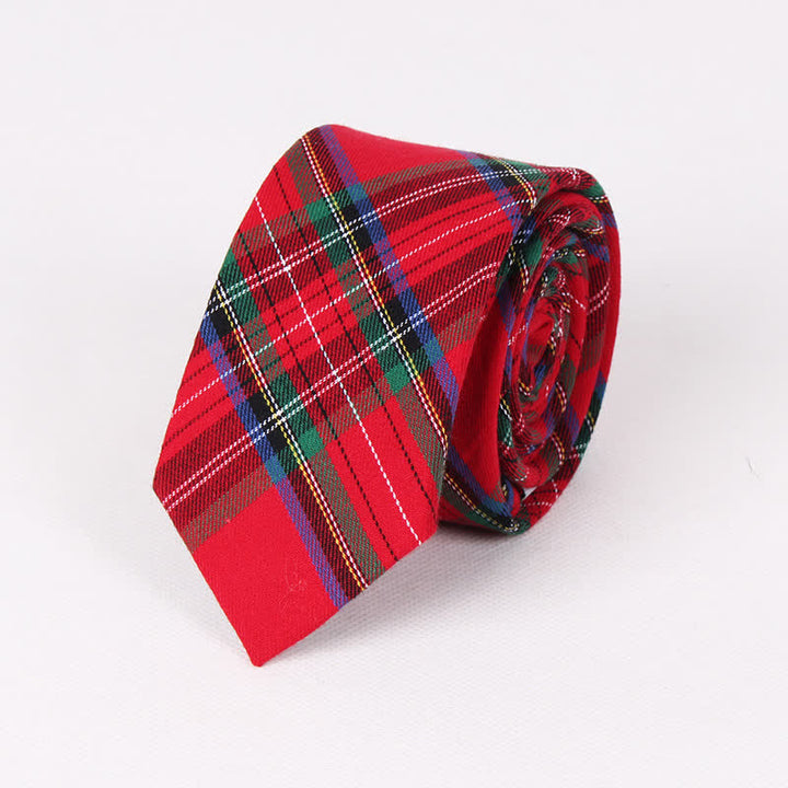 Men's Traditional Green Red Check Plaid Necktie - Red - image 4