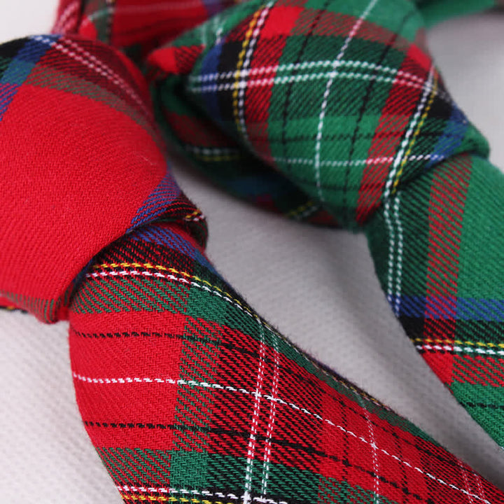 Men's Traditional Green Red Check Plaid Necktie - image 2