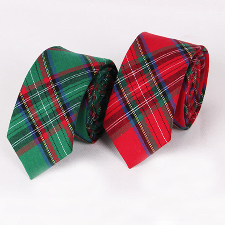 Men's Traditional Green Red Check Plaid Necktie - image 3
