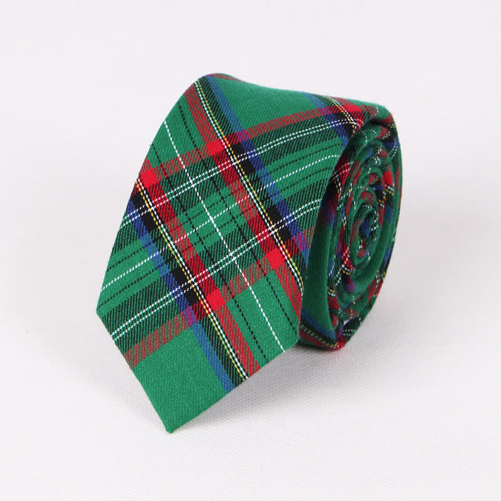 Men's Traditional Green Red Check Plaid Necktie - Green - image 0