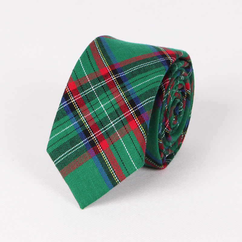 Men's Traditional Green Red Check Plaid Necktie - Green - image 0