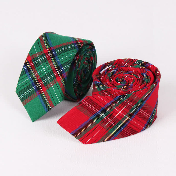 Men's Traditional Green Red Check Plaid Necktie - image 1