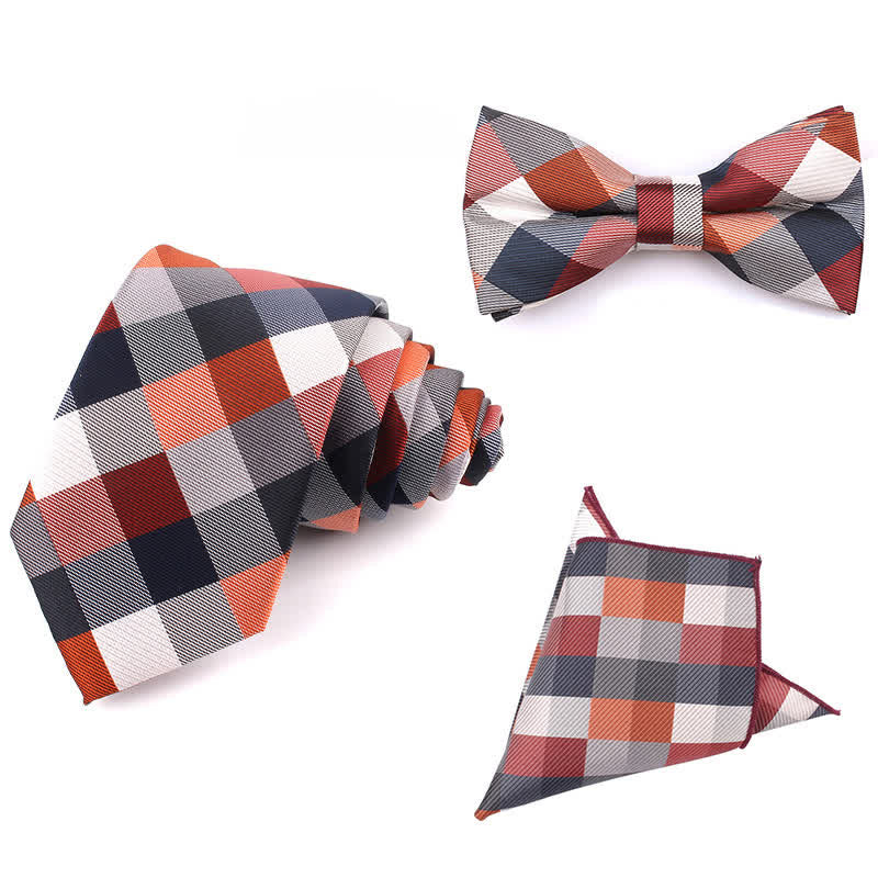 Men's Fashion Casual Modern Checked Narrow Necktie - Coral - 3Pcs - image 14