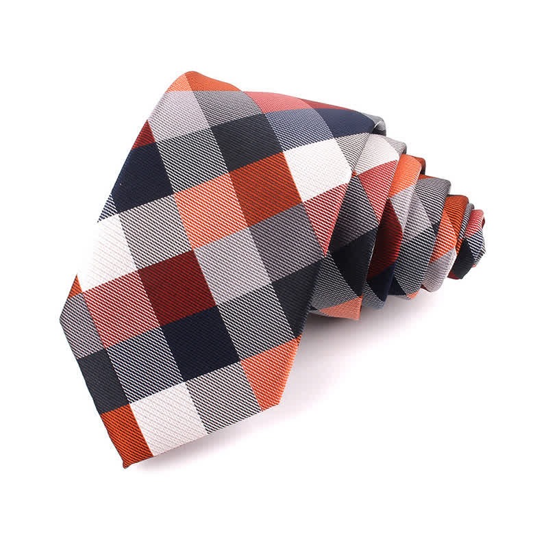 Men's Fashion Casual Modern Checked Narrow Necktie - Coral - Necktie - image 7