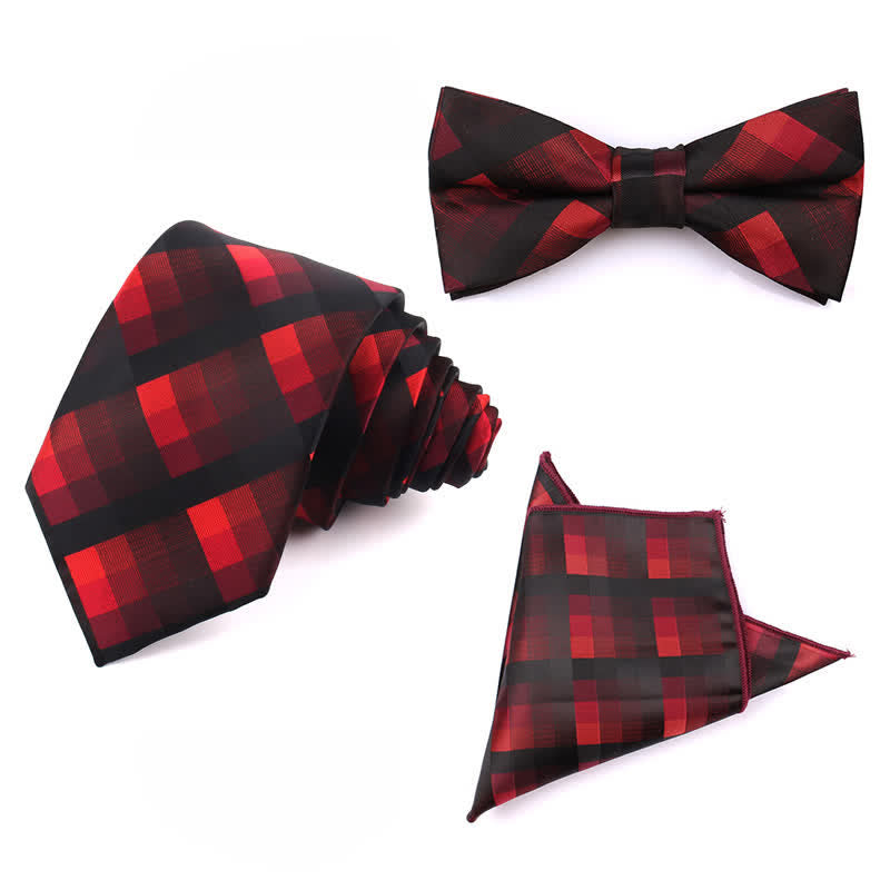 Men's Fashion Casual Modern Checked Narrow Necktie - Red - 3Pcs - image 4