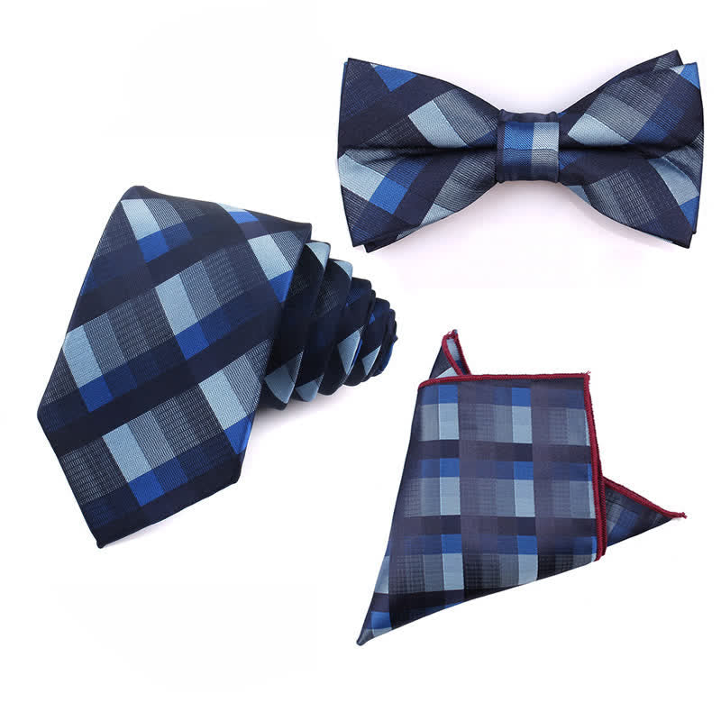Men's Fashion Casual Modern Checked Narrow Necktie - Blue - 3Pcs - image 19