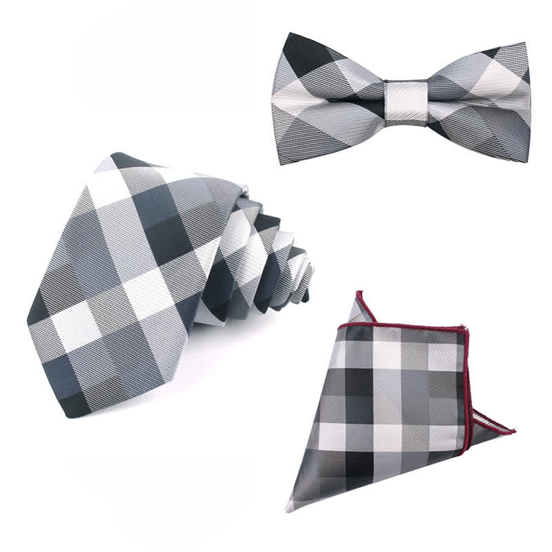 Men's Fashion Casual Modern Checked Narrow Necktie - Gray - 3Pcs - image 24