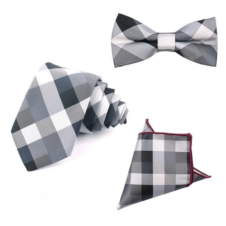 Men's Fashion Casual Modern Checked Narrow Necktie - Gray - 3Pcs - image 24