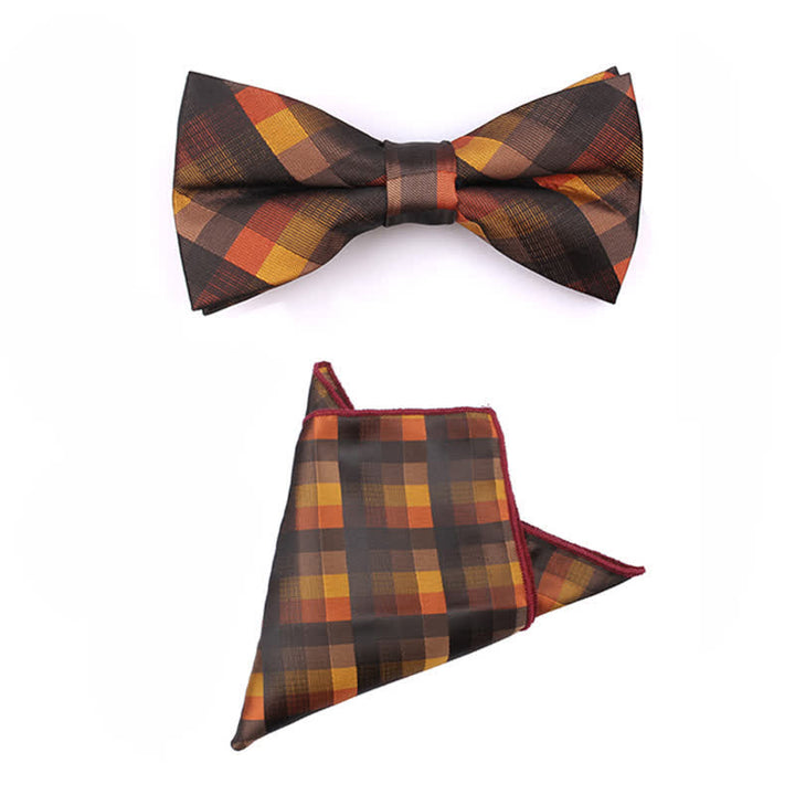 Men's Fashion Casual Modern Checked Narrow Necktie - Orange - Bow Tie + Handkerchief - image 28
