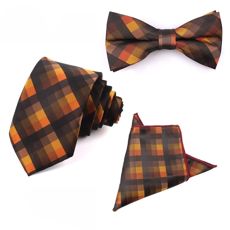 Men's Fashion Casual Modern Checked Narrow Necktie - Orange - 3Pcs - image 29