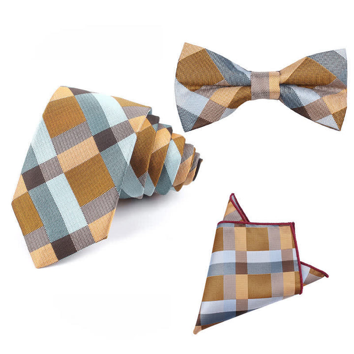 Men's Fashion Casual Modern Checked Narrow Necktie - Khaki - 3Pcs - image 44