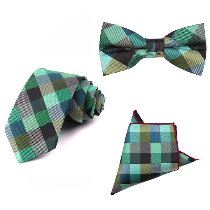 Men's Fashion Casual Modern Checked Narrow Necktie - Green - 3Pcs - image 34