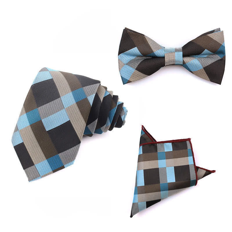 Men's Fashion Casual Modern Checked Narrow Necktie - Sky Blue - 3Pcs - image 39
