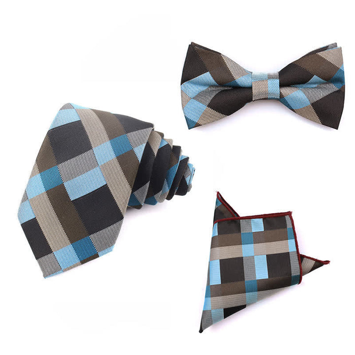 Men's Fashion Casual Modern Checked Narrow Necktie - Sky Blue - 3Pcs - image 39