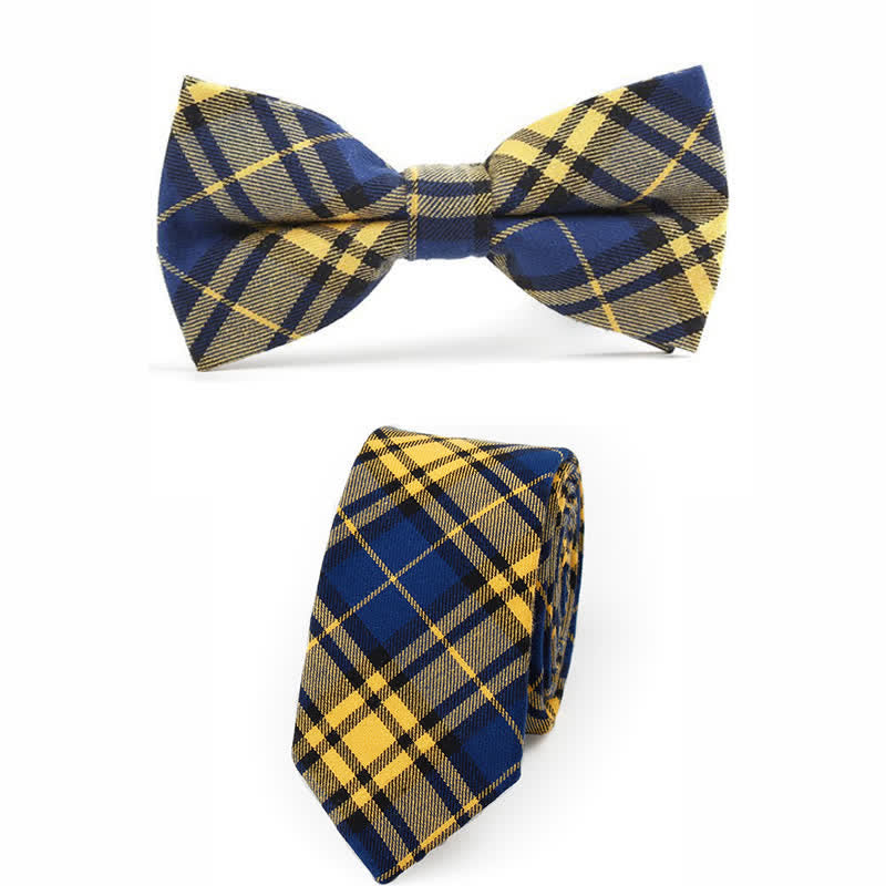 Men's Trendy Plaid Pattern Bow Tie Handkerchief Necktie - Style #5 - 2Pcs - image 26