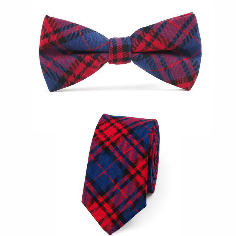 Men's Trendy Plaid Pattern Bow Tie Handkerchief Necktie - Style #4 - 2Pcs - image 23