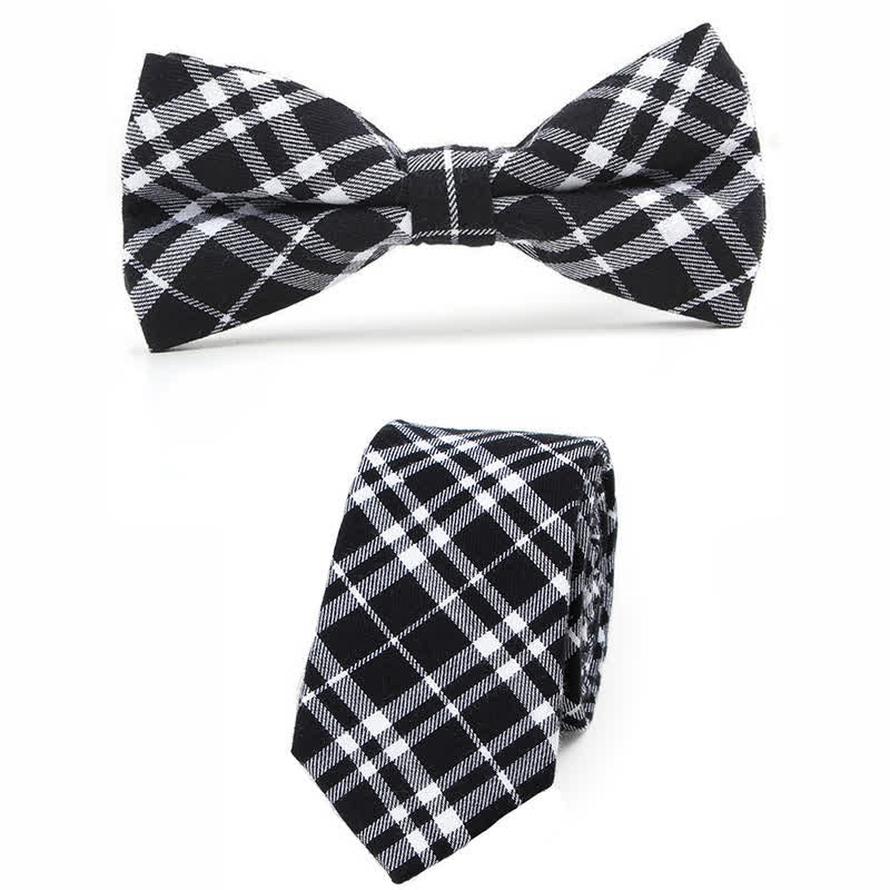 Men's Trendy Plaid Pattern Bow Tie Handkerchief Necktie - Style #6 - 2Pcs - image 29