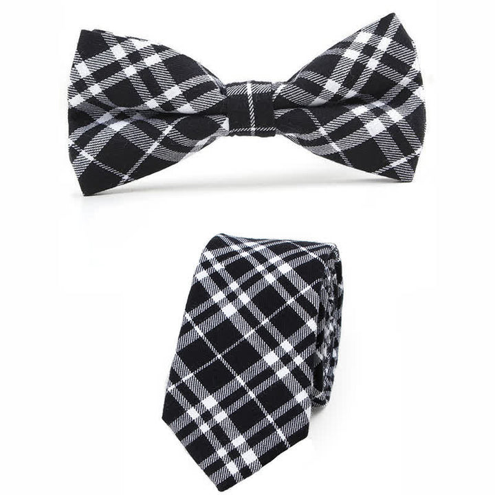 Men's Trendy Plaid Pattern Bow Tie Handkerchief Necktie - Style #6 - 2Pcs - image 29