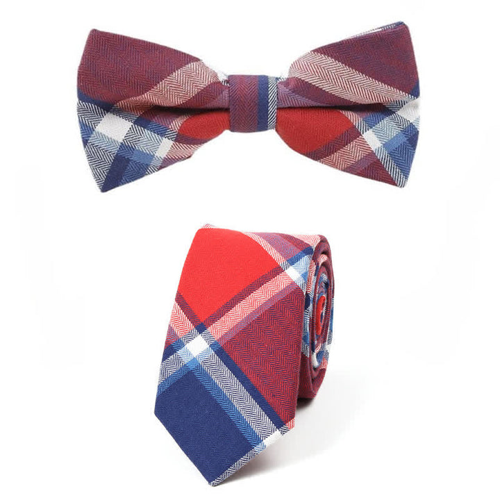 Men's Trendy Plaid Pattern Bow Tie Handkerchief Necktie - Style #7 - 2Pcs - image 32