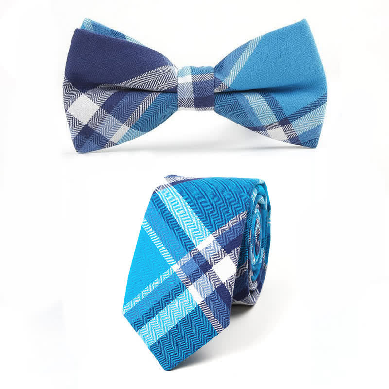 Men's Trendy Plaid Pattern Bow Tie Handkerchief Necktie - Style #8 - 2Pcs - image 35
