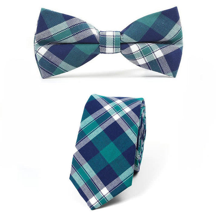 Men's Trendy Plaid Pattern Bow Tie Handkerchief Necktie - Style #12 - 2Pcs - image 47