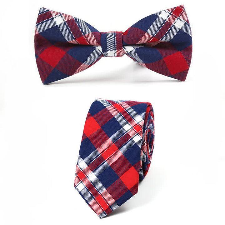 Men's Trendy Plaid Pattern Bow Tie Handkerchief Necktie - Style #10 - 2Pcs - image 41