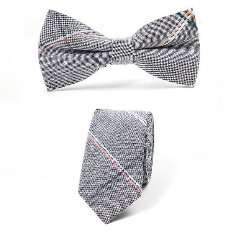 Men's Trendy Plaid Pattern Bow Tie Handkerchief Necktie - Style #2 - 2Pcs - image 13