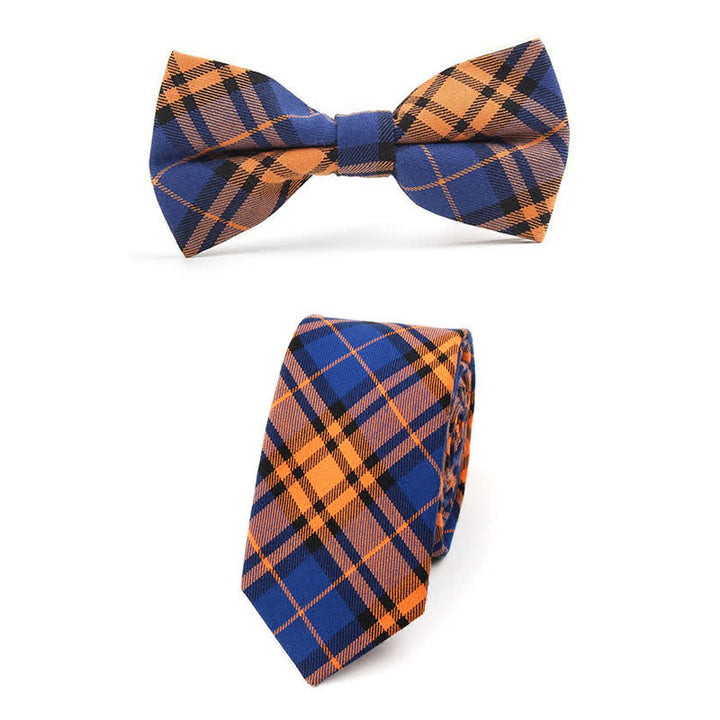 Men's Trendy Plaid Pattern Bow Tie Handkerchief Necktie - Style #3 - 2Pcs - image 20