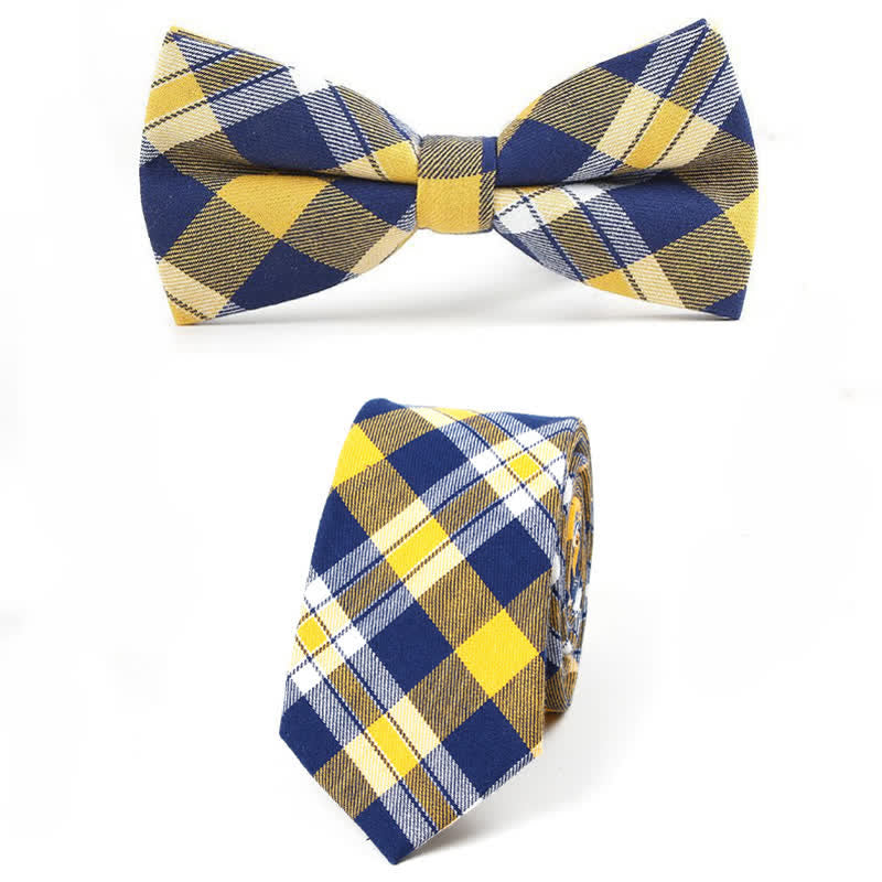Men's Trendy Plaid Pattern Bow Tie Handkerchief Necktie - Style #11 - 2Pcs - image 44